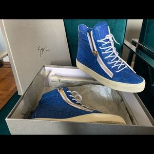 Blue Giuseppe High-Top Crocodile Sneakers.